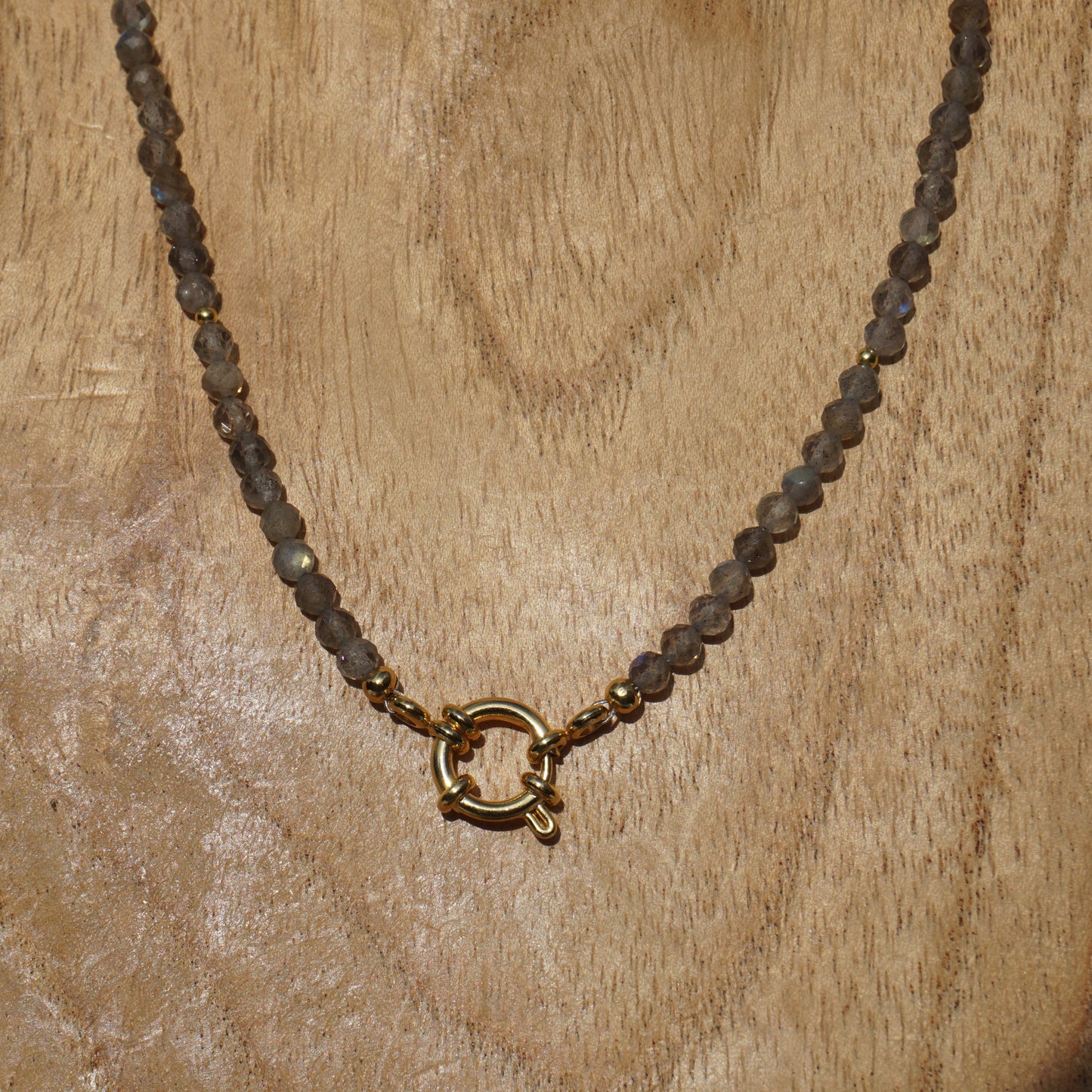 Kette Labradorit | Gold | Charmkarabiner