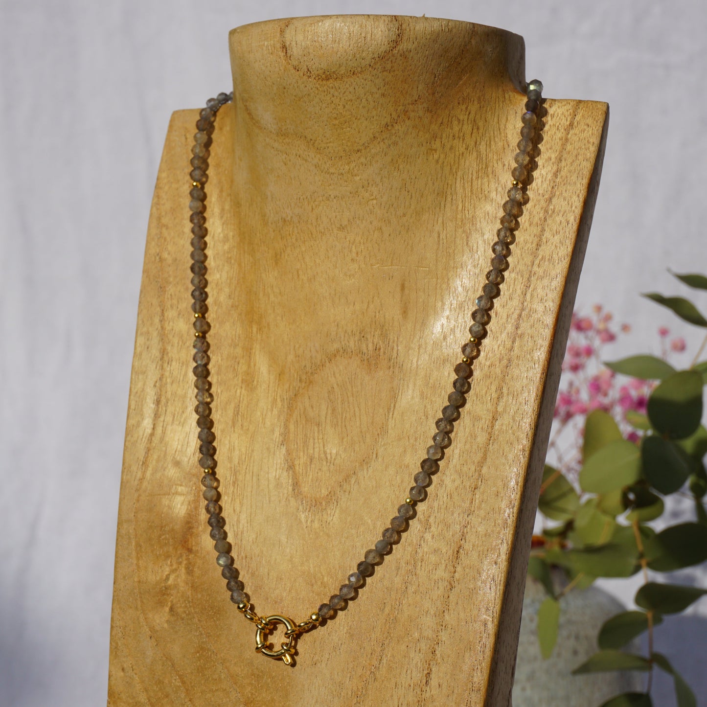 Kette Labradorit | Gold | Charmkarabiner
