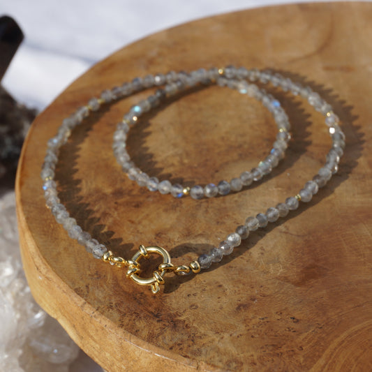 Kette Labradorit | Gold | Charmkarabiner