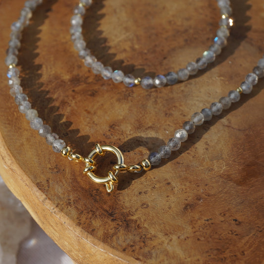 Kette Labradorit | Gold | Charmkarabiner