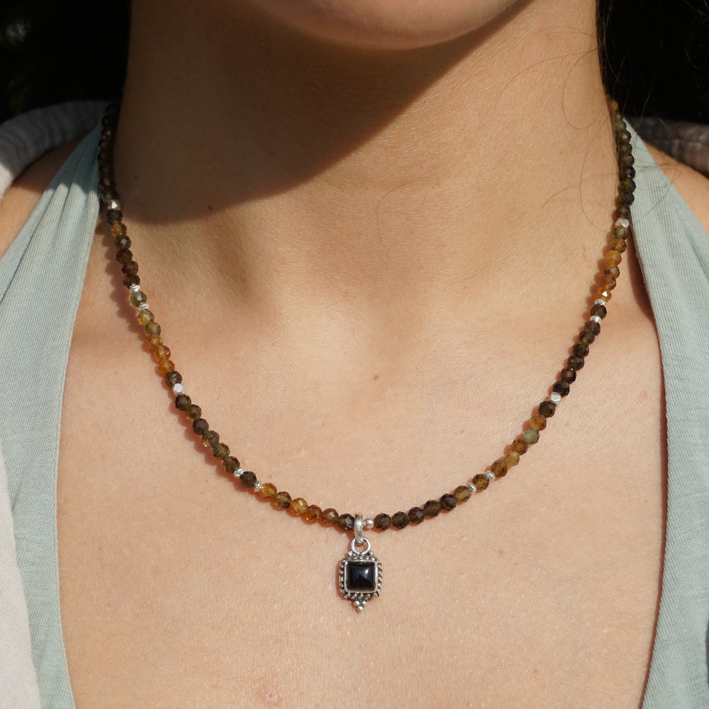Kette Turmalin Erdtöne | Silber | Anhänger Onyx