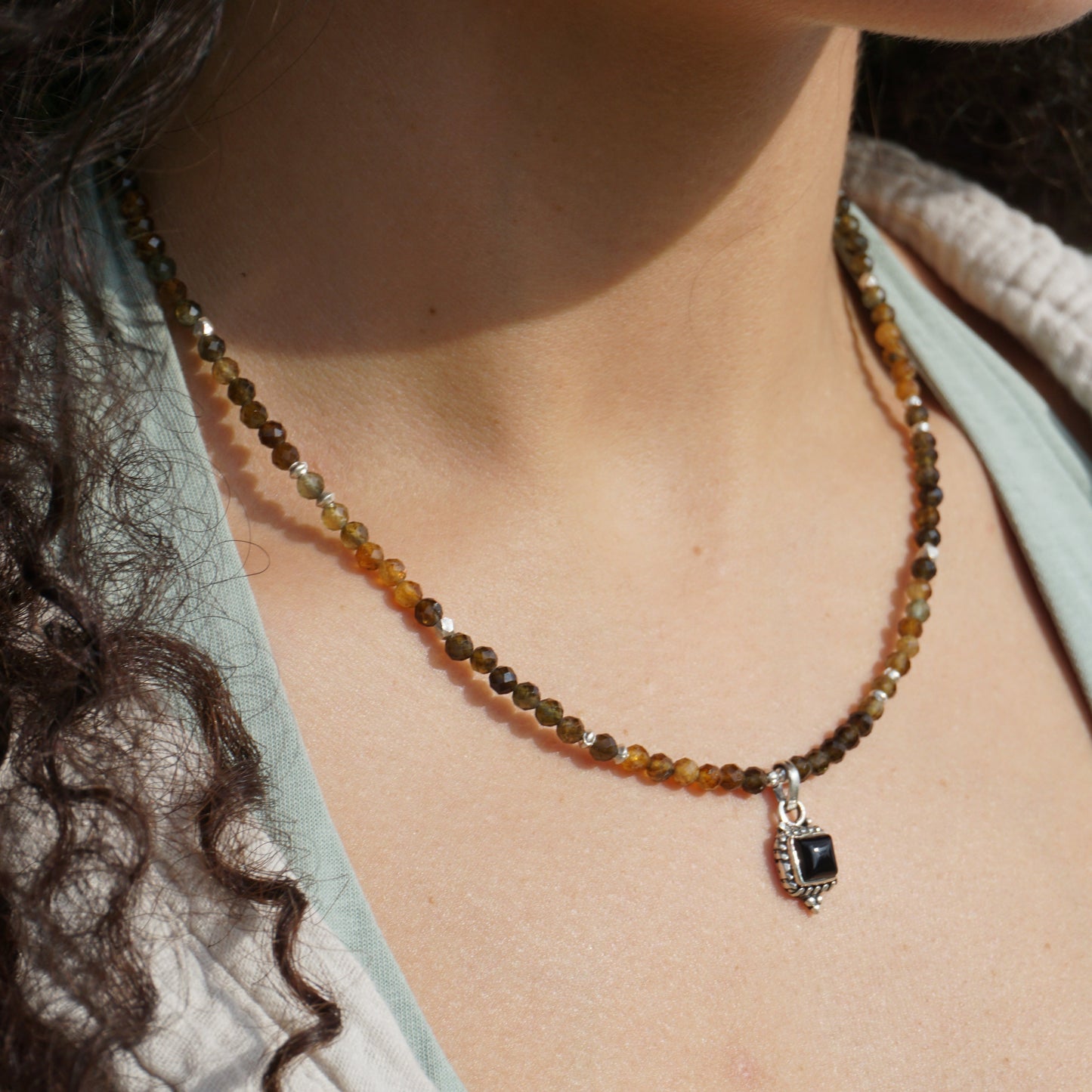 Kette Turmalin Erdtöne | Silber | Anhänger Onyx