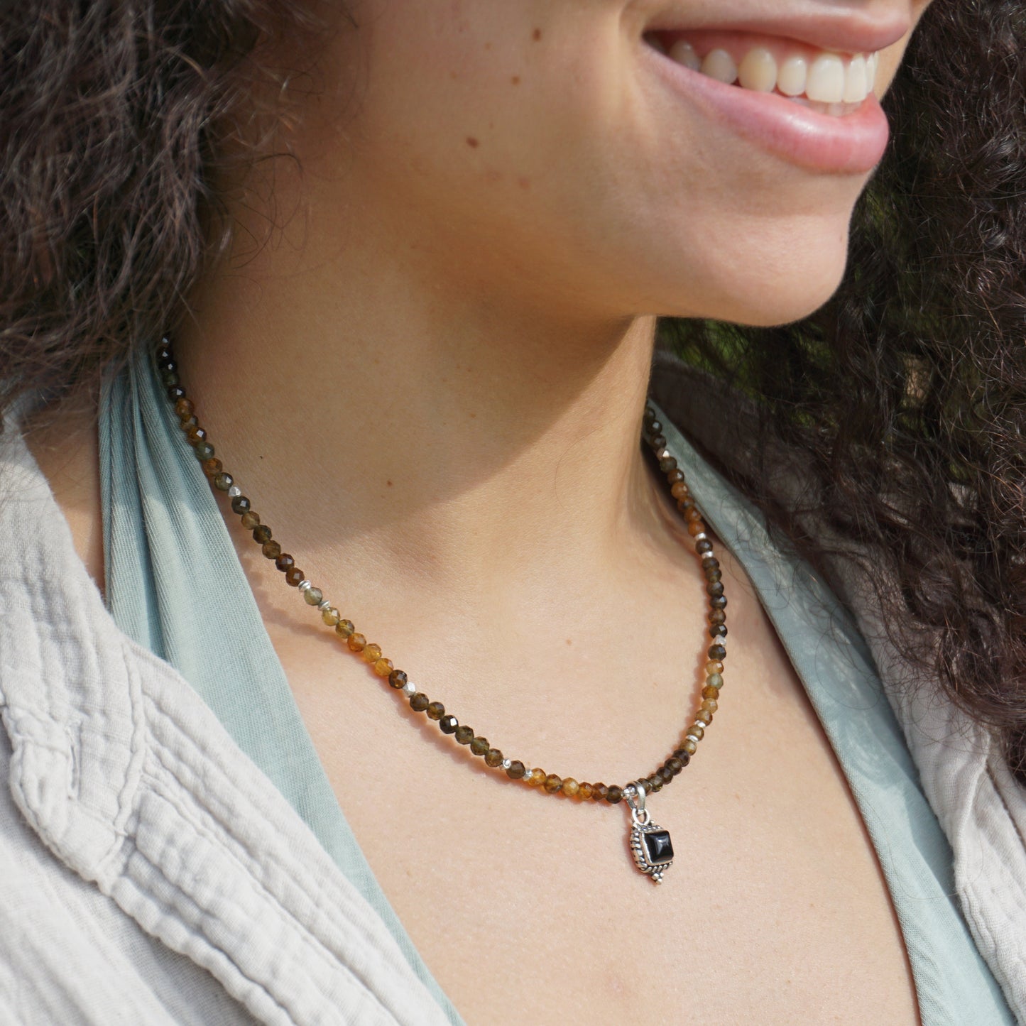 Kette Turmalin Erdtöne | Silber | Anhänger Onyx