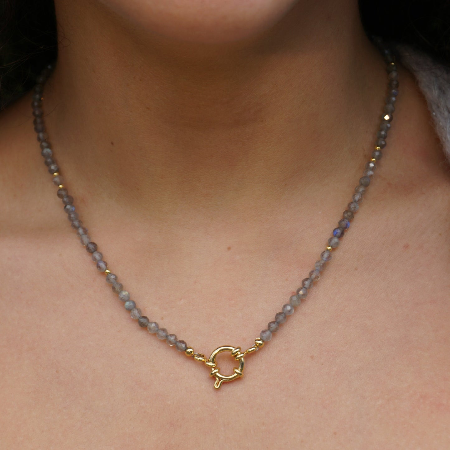 Kette Labradorit | Gold | Charmkarabiner