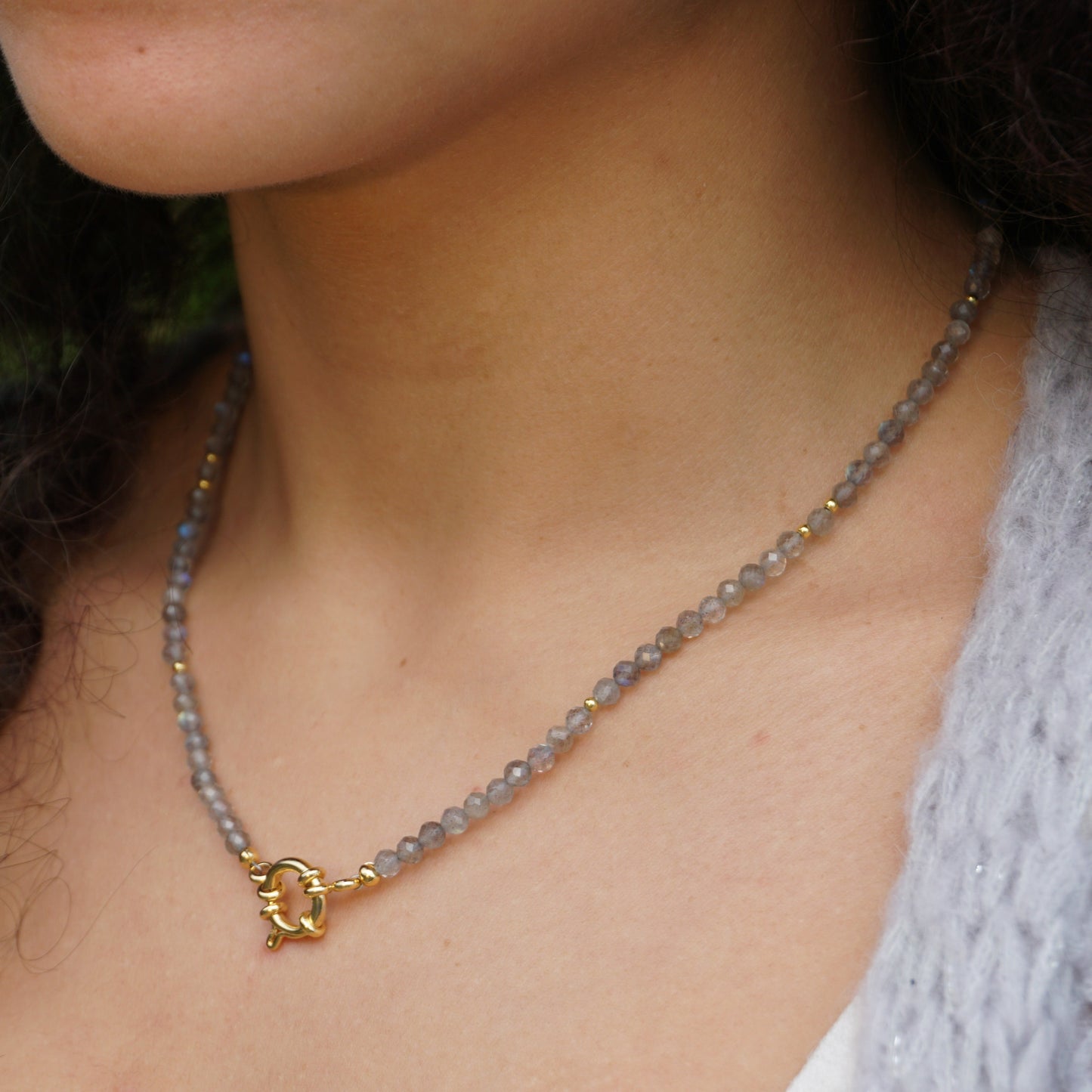 Kette Labradorit | Gold | Charmkarabiner