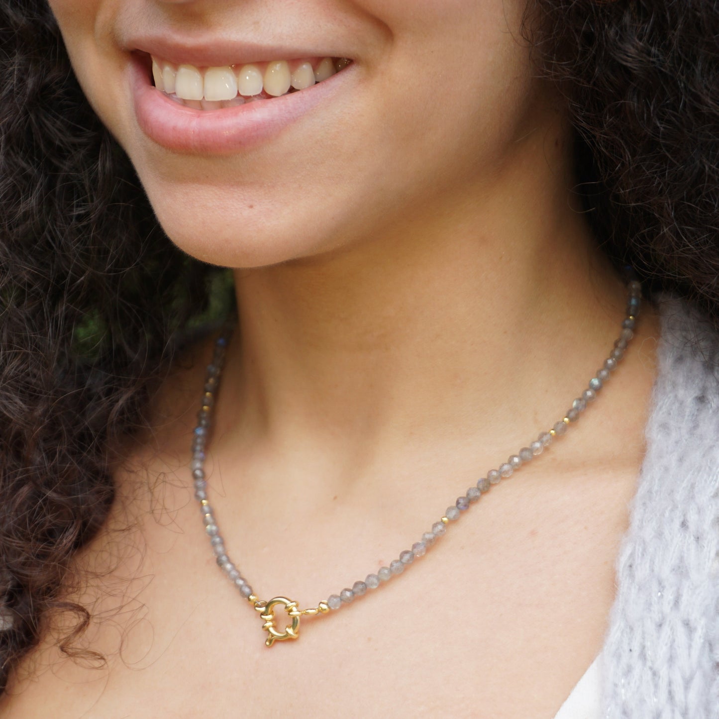 Kette Labradorit | Gold | Charmkarabiner