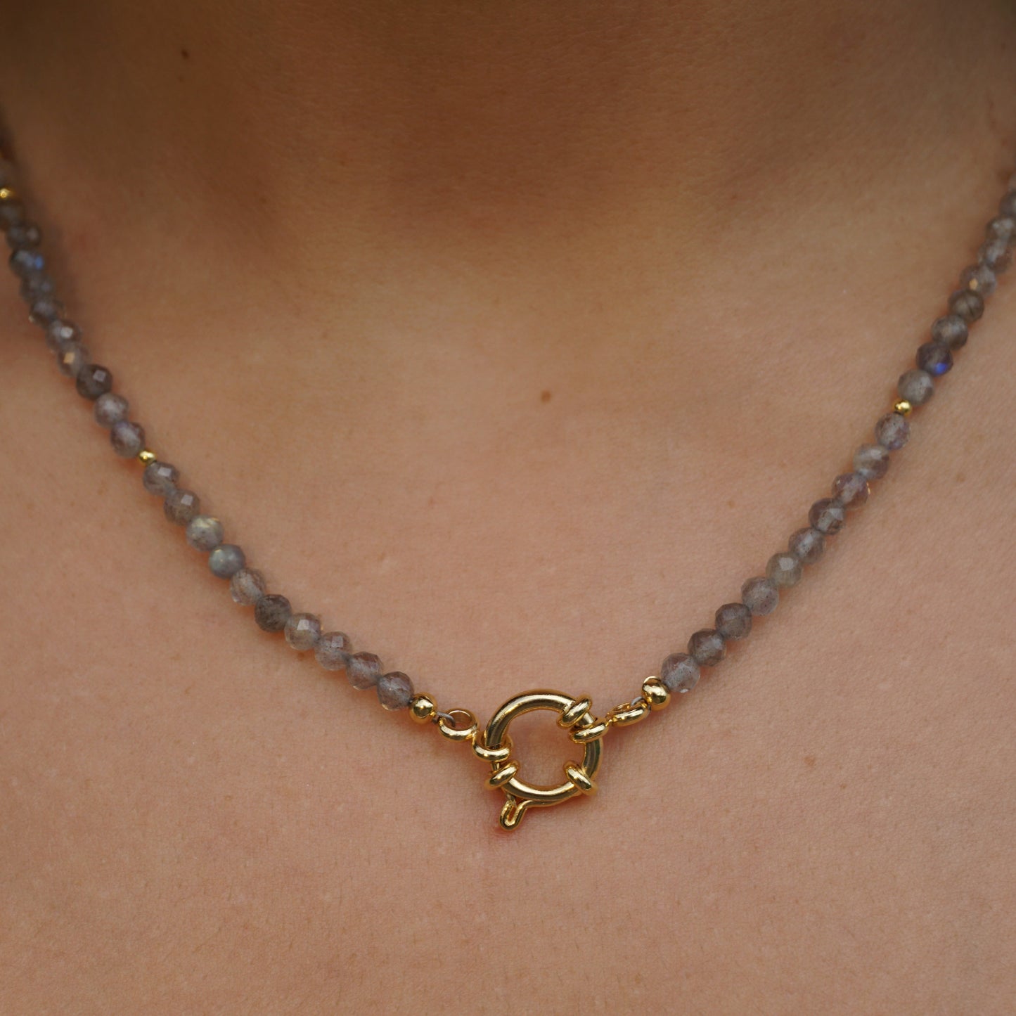 Kette Labradorit | Gold | Charmkarabiner