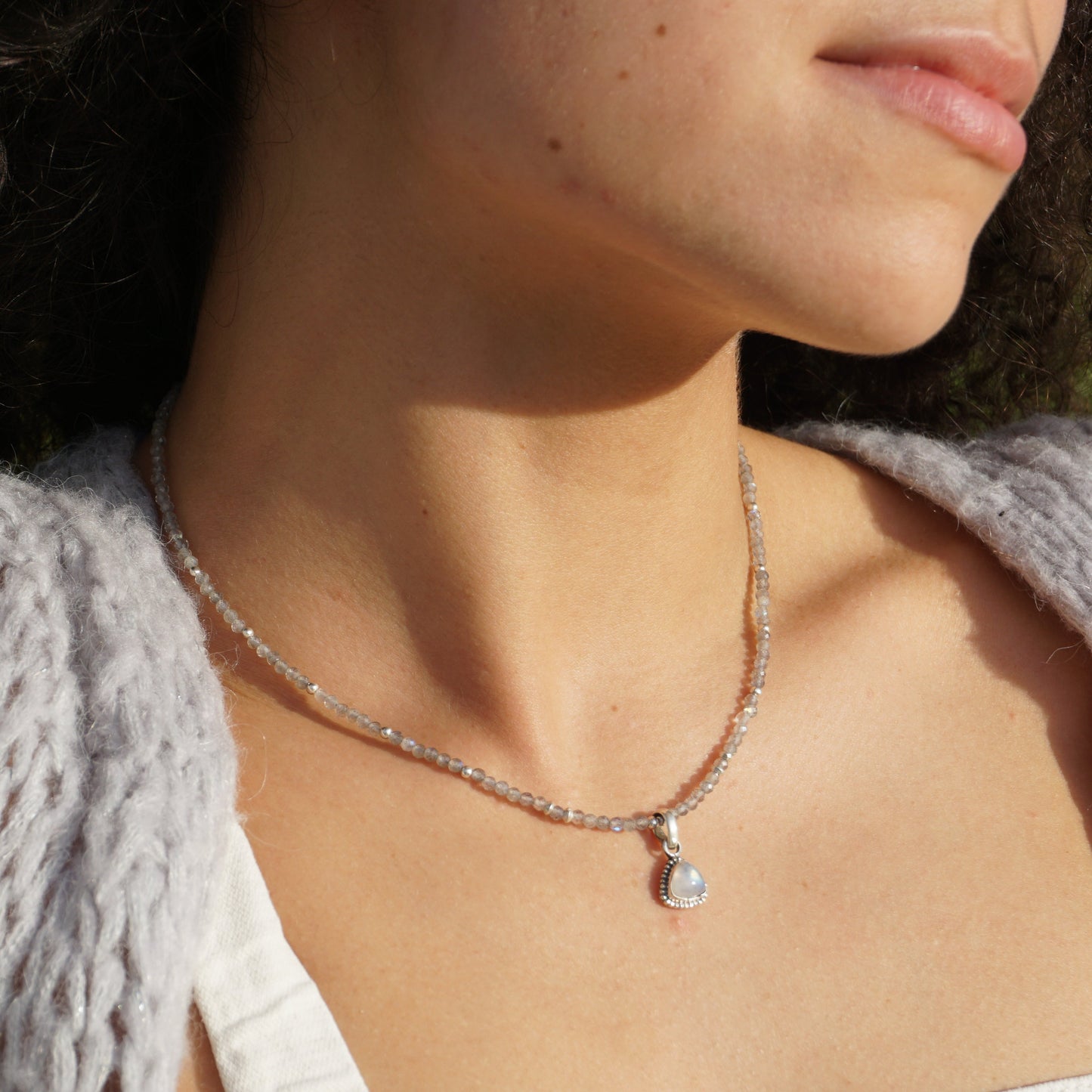 Kette | Labradorit | Silber | Anhänger Regenbogen Mondstein