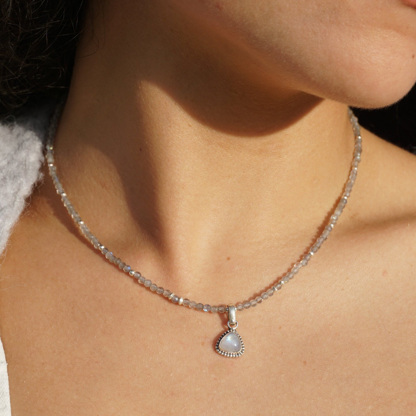 Kette | Labradorit | Silber | Anhänger Regenbogen Mondstein
