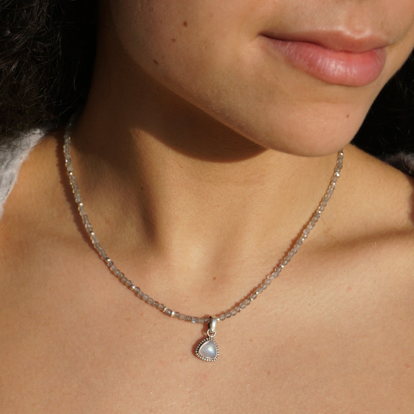 Kette | Labradorit | Silber | Anhänger Regenbogen Mondstein