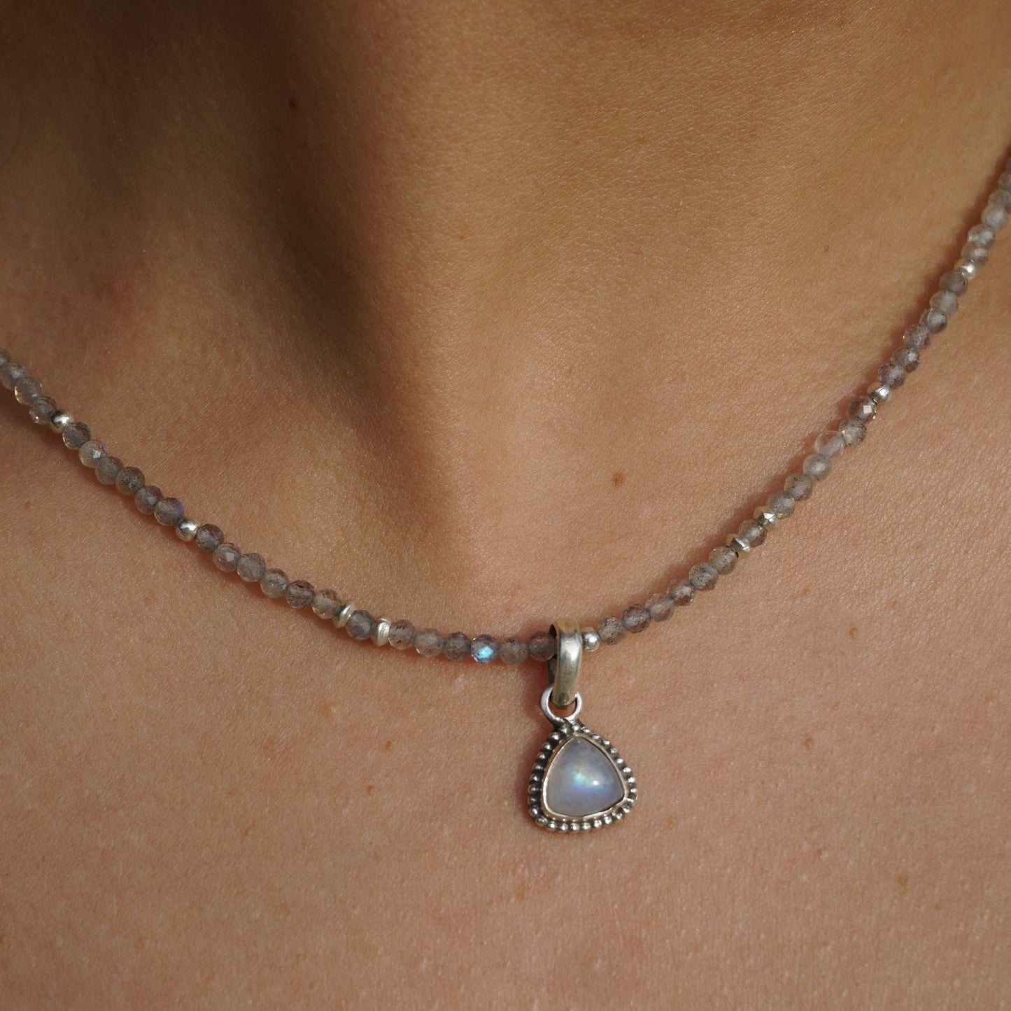 Kette | Labradorit | Silber | Anhänger Regenbogen Mondstein
