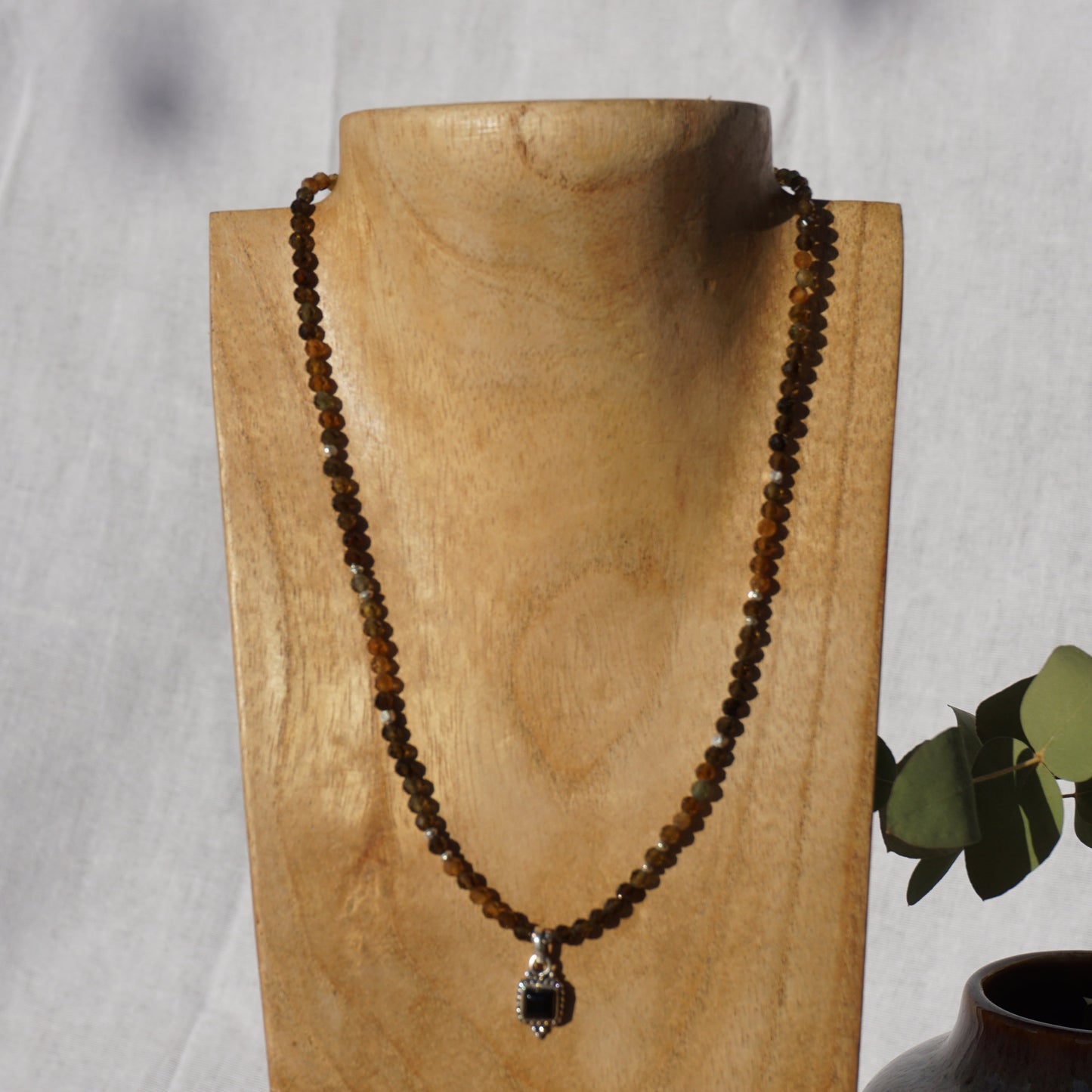Kette Turmalin Erdtöne | Silber | Anhänger Onyx