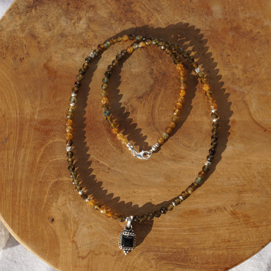 Kette Turmalin Erdtöne | Silber | Anhänger Onyx