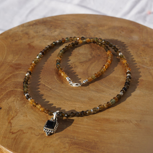Kette Turmalin Erdtöne | Silber | Anhänger Onyx