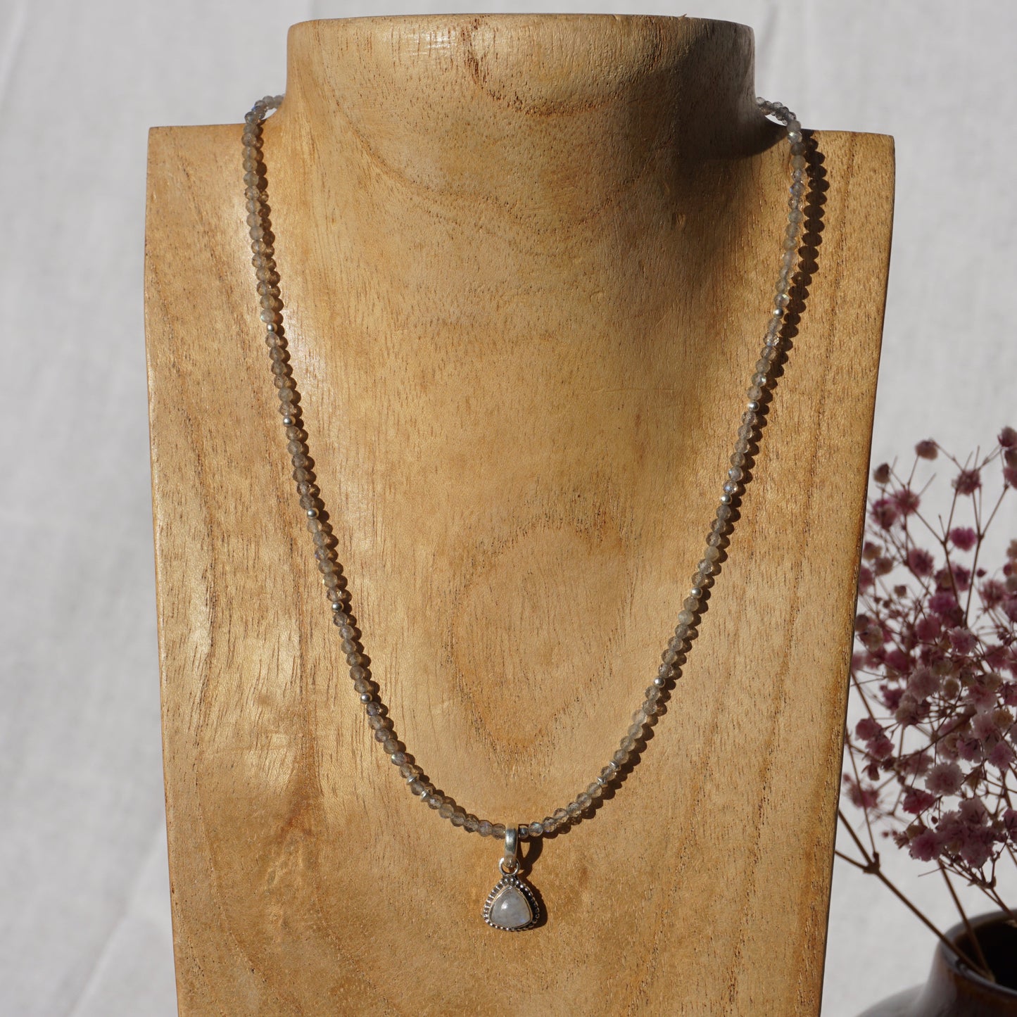 Kette | Labradorit | Silber | Anhänger Regenbogen Mondstein
