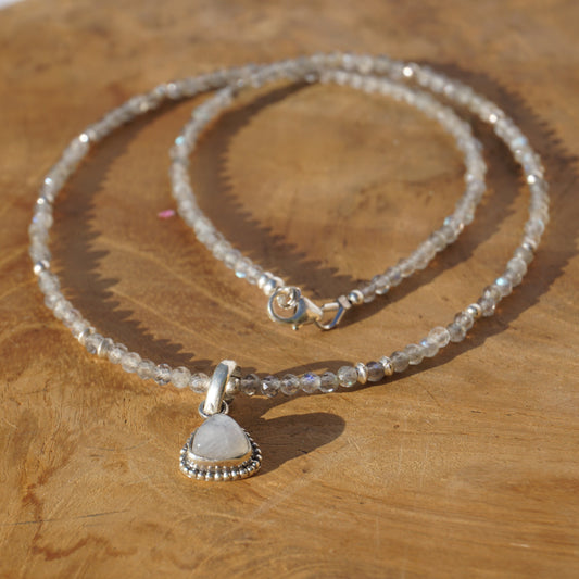 Kette | Labradorit | Silber | Anhänger Regenbogen Mondstein
