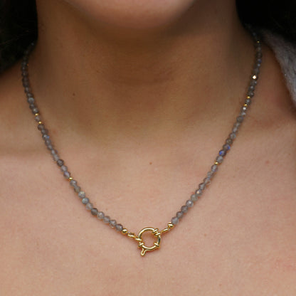 Kette Labradorit | Gold | Charmkarabiner