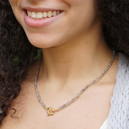Kette Labradorit | Gold | Charmkarabiner