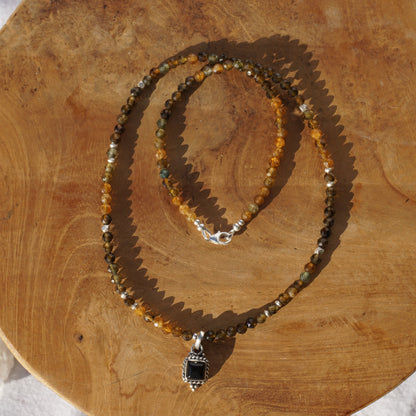 Kette Turmalin Erdtöne | Silber | Anhänger Onyx