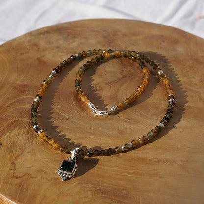 Kette Turmalin Erdtöne | Silber | Anhänger Onyx