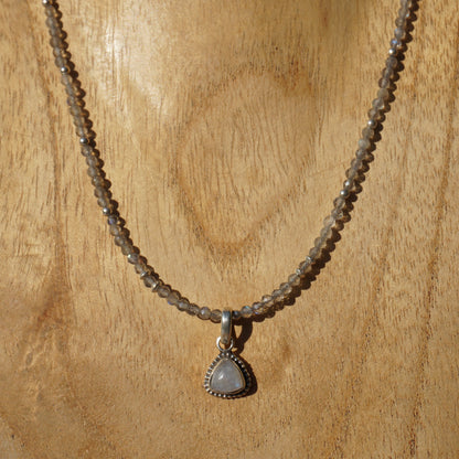 Kette | Labradorit | Silber | Anhänger Regenbogen Mondstein